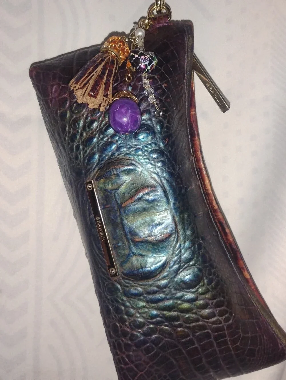 Brahmin Clutch Baguette Demi Bag Dragon Style Iridescent